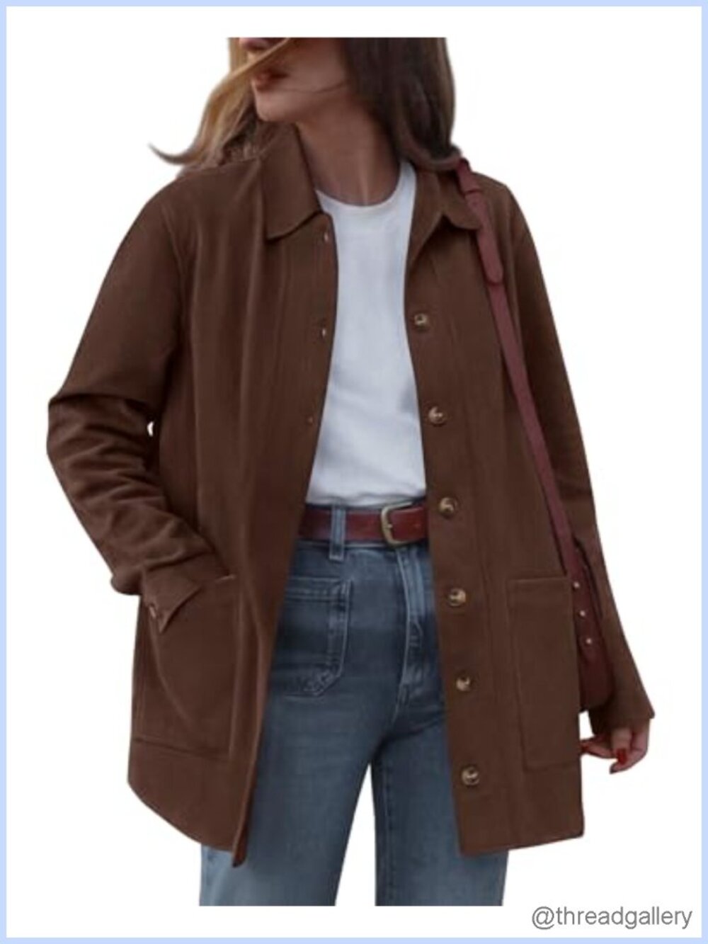 Faux Suede Jacket Women Button Down Lapel Collar Lightweight Fall Winter Coat